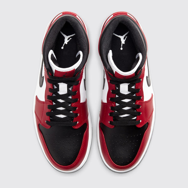 Air Jordan 1 Mid Chicago Black Toe sneaker – top view of the pair