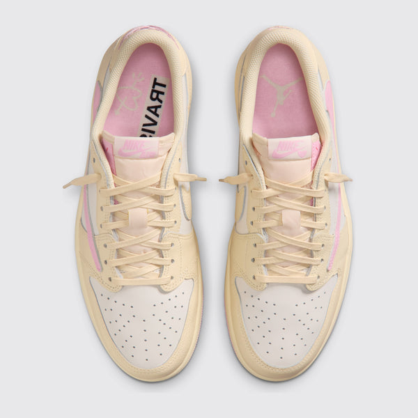 Travis Scott x Air Jordan 1 Low OG Shy Pink sneaker – top view of the pair