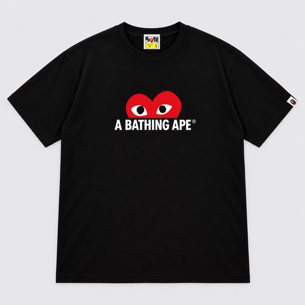 BAPE x COMME des GARÇONS PLAY Heart Tee Black front view