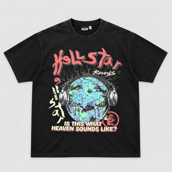 Hellstar Records Globe Tee Washed Black front view