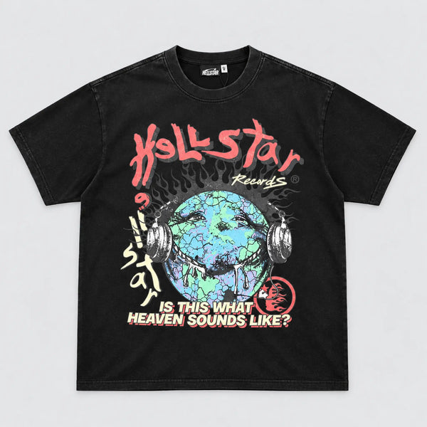 Hellstar Records Globe Tee Washed Black Vorderansicht