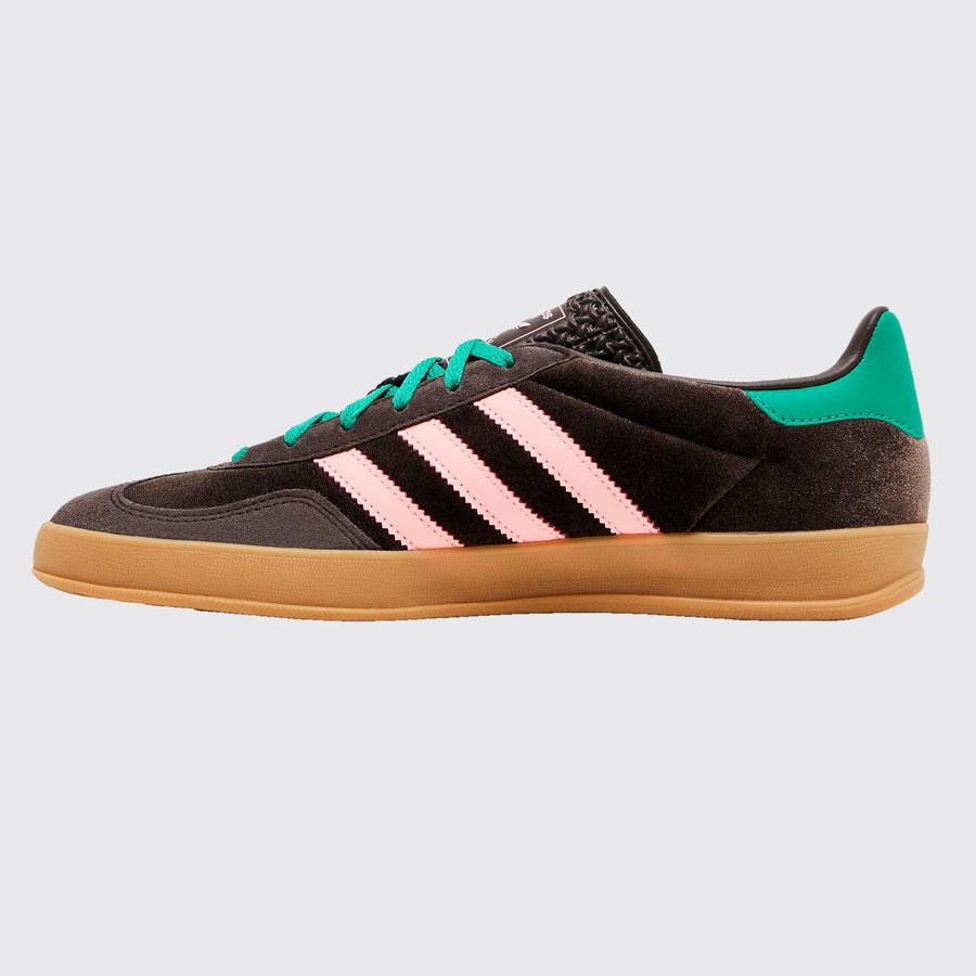 Women's Adidas Gazelle Indoor Dark Brown Glow Pink Velvet sneaker – side view