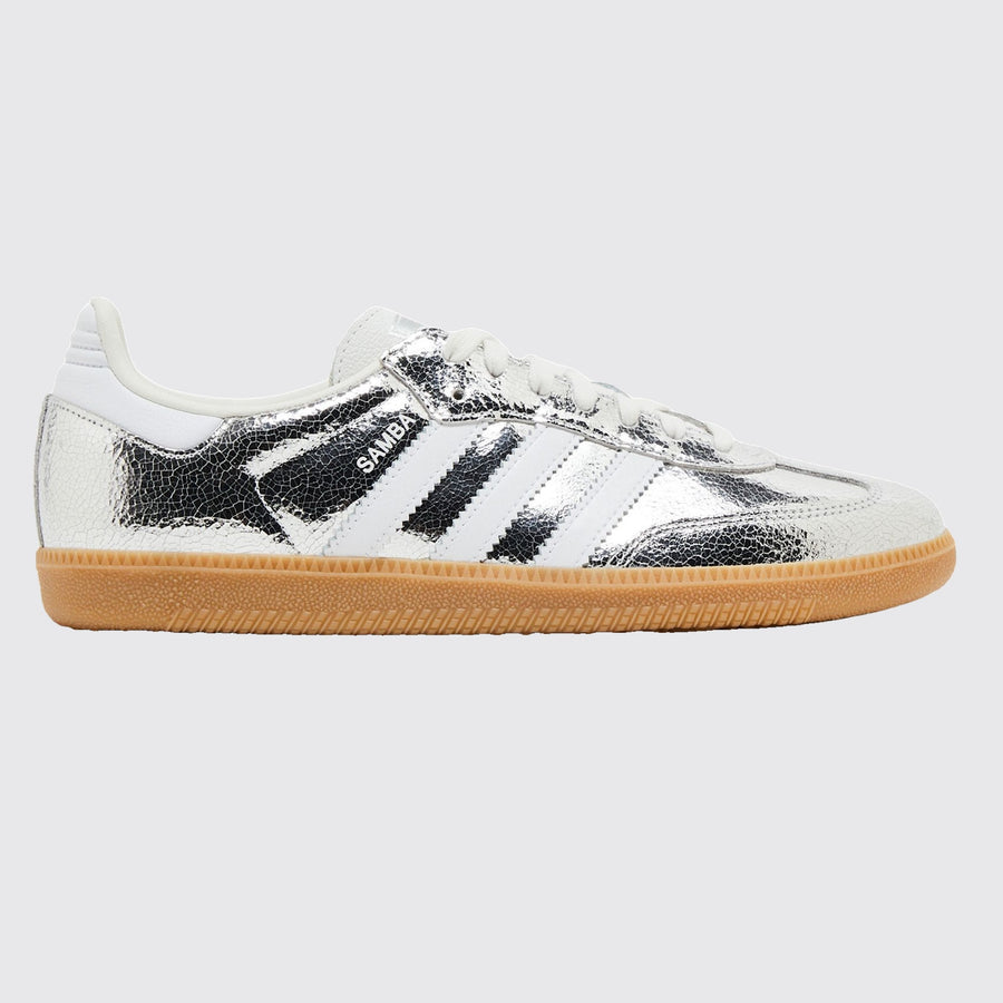 Women's Adidas Samba OG Cracked Metallic Silver sneaker – side view