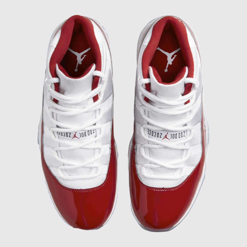 Air Jordan 11 Varsity Red sneaker – top view of the pair