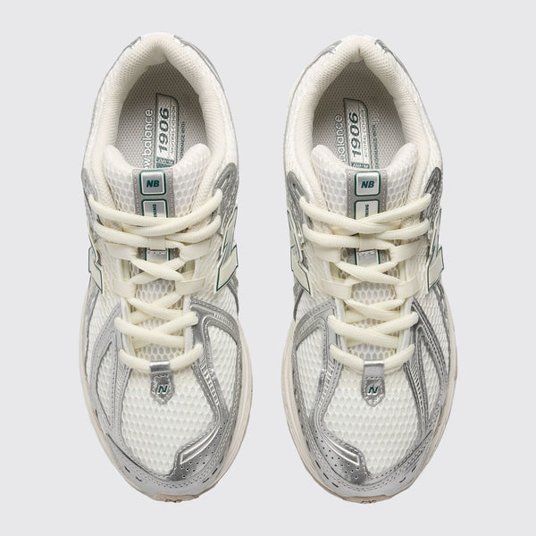 New Balance 1906R Silver Metallic Sea Salt New Spruce sneaker – top view of the pair