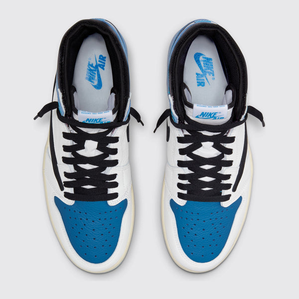 Travis Scott x Fragment x Air Jordan 1 High OG sneaker – top view of the pair