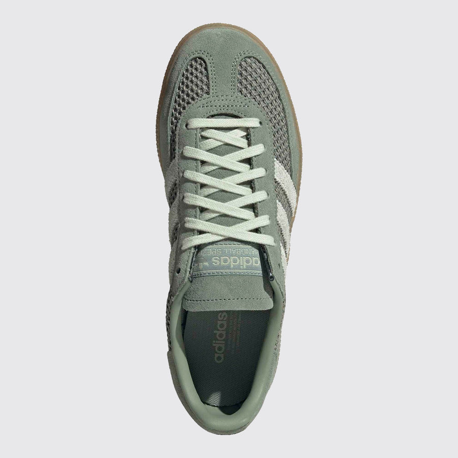 Women's Adidas Handball Spezial Silver Green Linen sneaker – top view