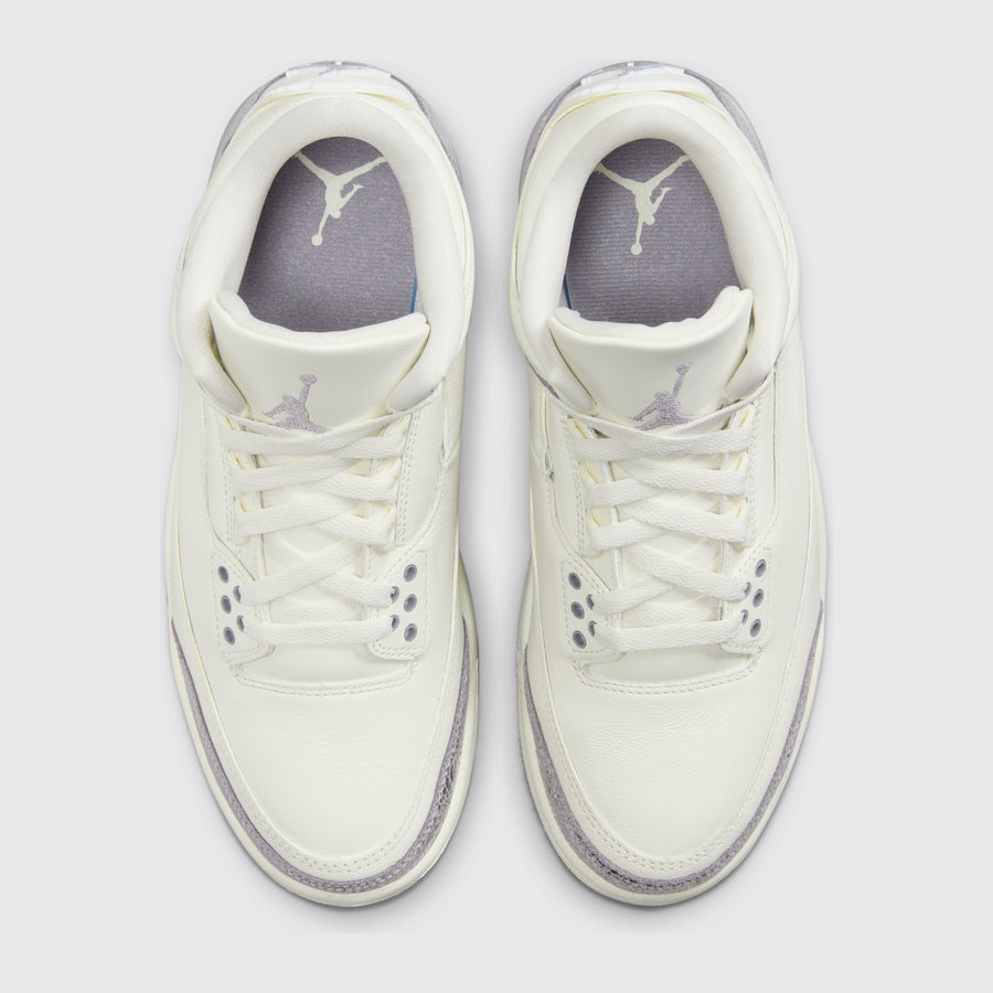 Air Jordan 3 Sail Metallic Silver de Mujer zapatilla – vista superior del par