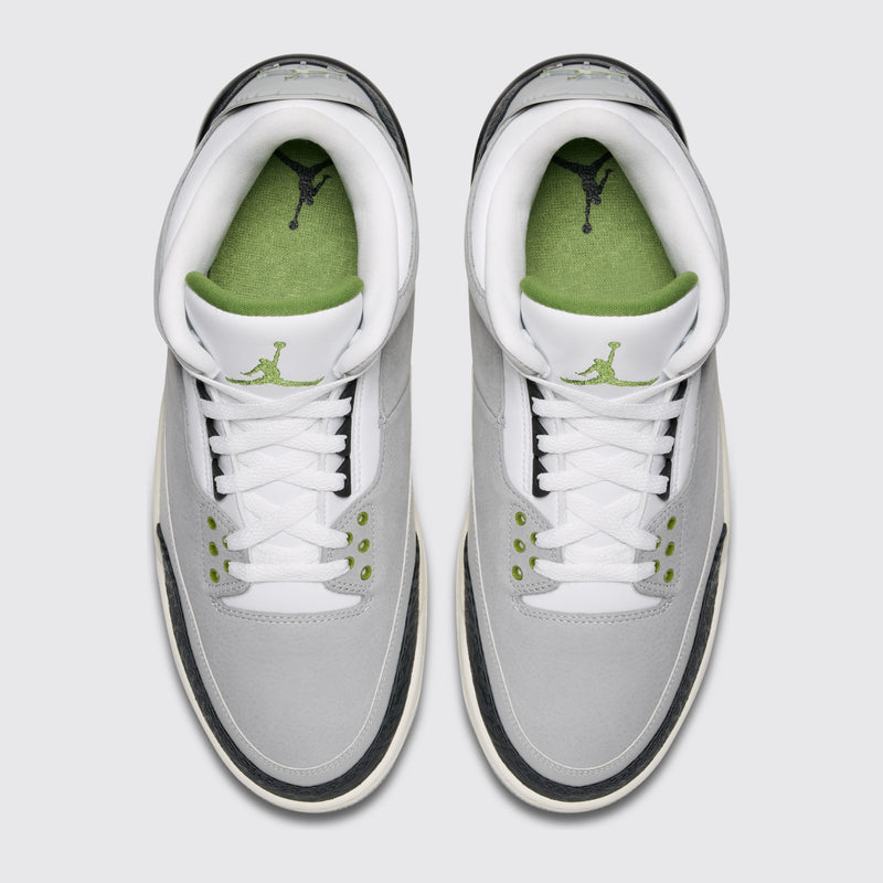 Air Jordan 3 Chlorophyll sneaker – top view of the pair