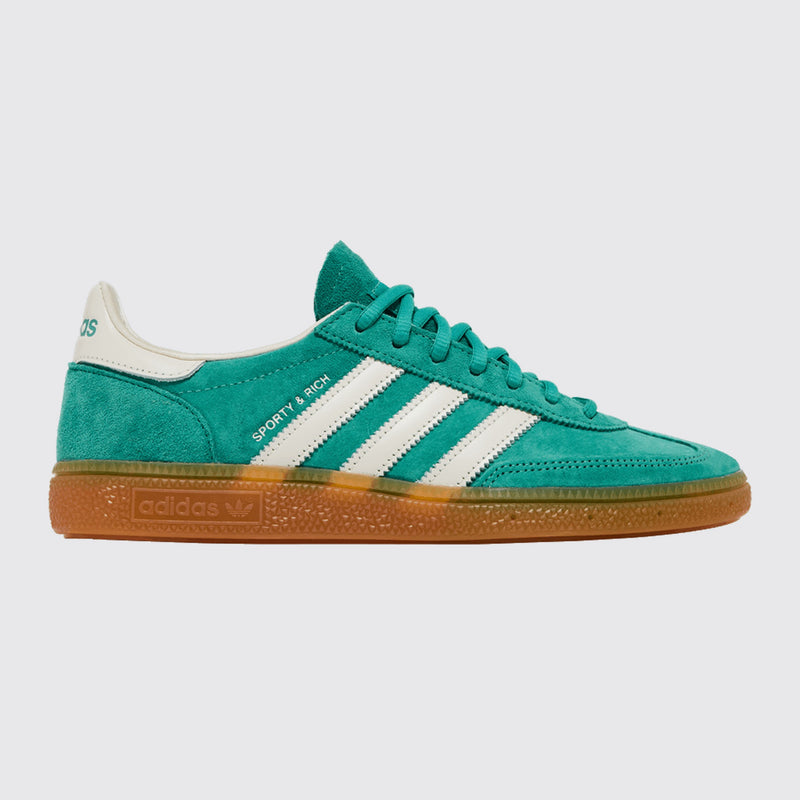 Sporty & Rich x Adidas Handball Spezial Green Gum basket – vue avant trois-quarts