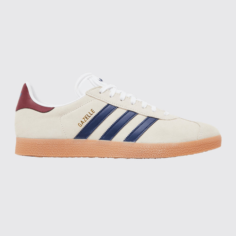 Adidas Gazelle Indoor Off White Dark Blue Gum sneaker – front three-quarter view