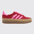 Women's Adidas Gazelle Bold Collegiate Red Lucid Pink sneaker – front three-quarter view