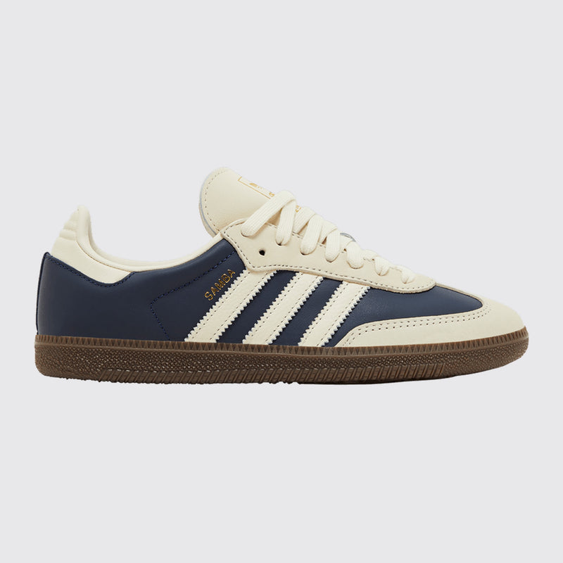 Adidas Samba OG Night Indigo Cream White de Mulher sapatilha – vista frontal a três quartos