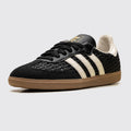 Women's Adidas Samba OG Black Cream Gold sneaker – front three-quarter view
