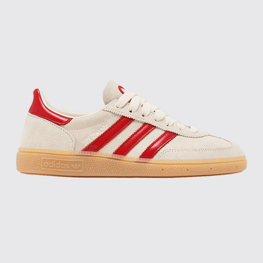 Women's Adidas Handball Spezial Cream White Better Scarlet sneaker – front three-quarter view