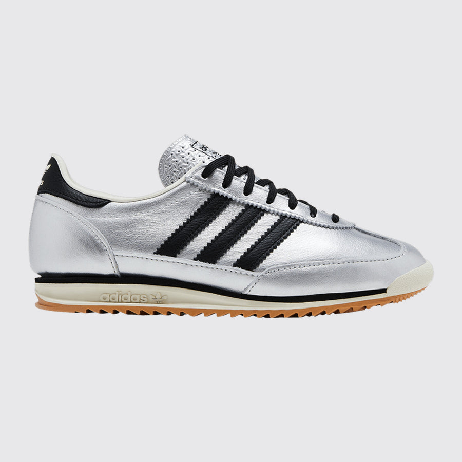 Women's Adidas SL 72 OG Silver Metallic Black sneaker – front three-quarter view
