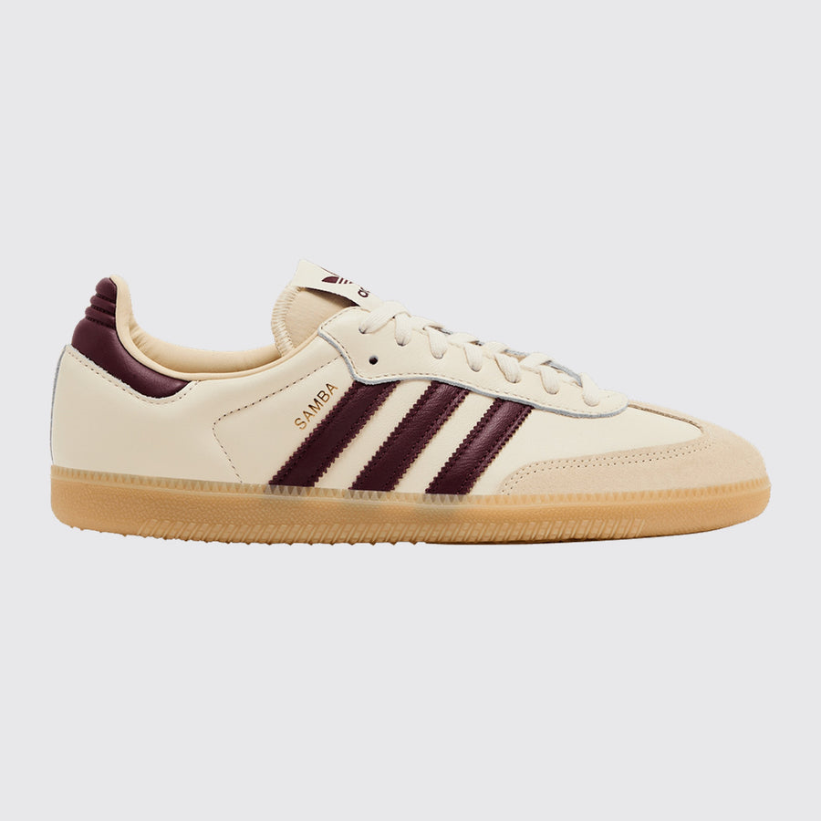 Adidas Samba OG Wonder White Shadow Red Sneaker – Dreiviertel-Vorderansicht