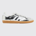 Women's Adidas Samba OG Cracked Metallic Silver sneaker – front three-quarter view