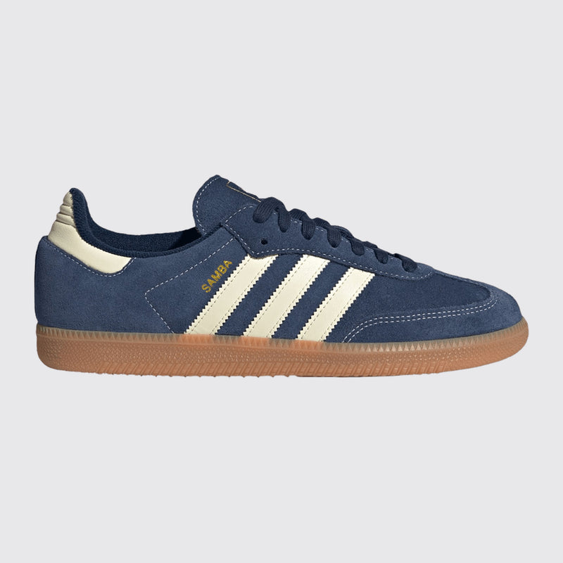 Adidas Samba OG Night Indigo Warm Vanilla zapatilla – vista frontal tres cuartos