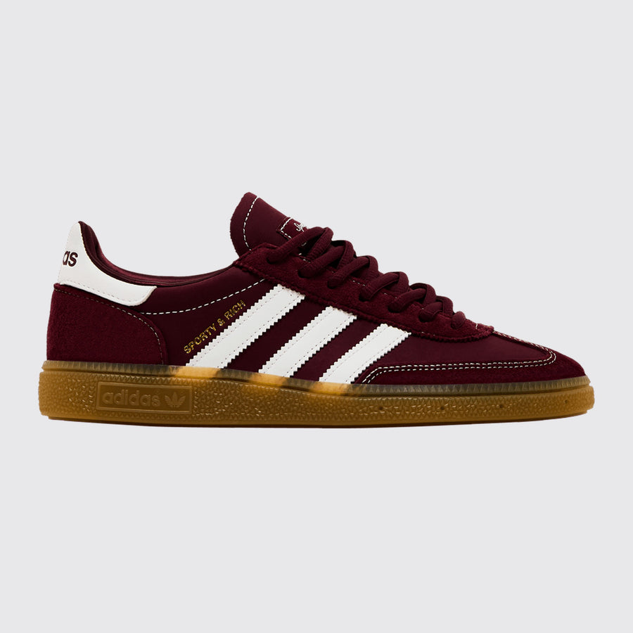 Sporty & Rich x Adidas Handball Spezial Shadow Red Sneaker – Dreiviertel-Vorderansicht