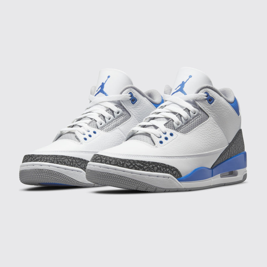 Air Jordan 3 Racer Blue sneaker – three-quarter view of the pair