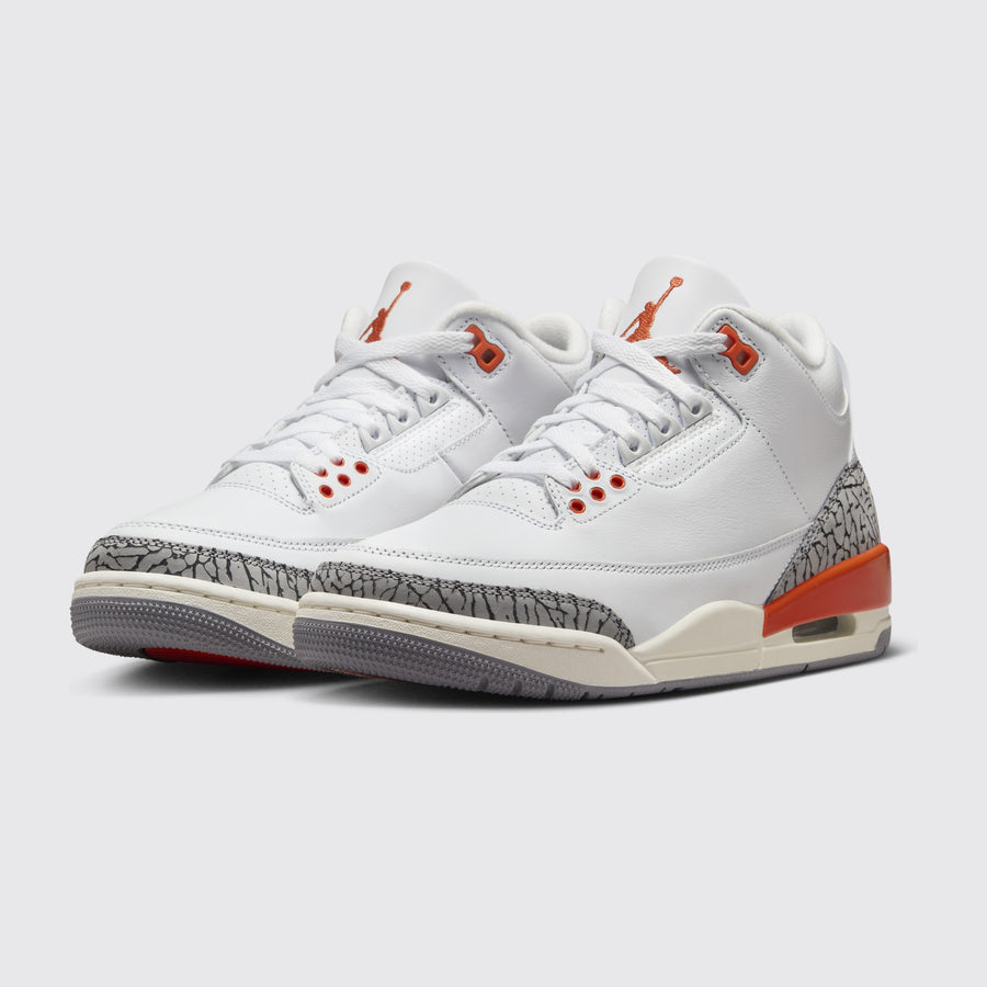 Women's Air Jordan 3 Georgia Peach sneaker – three-quarter view of the pair