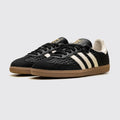 Women's Adidas Samba OG Black Cream Gold sneaker – three-quarter view of the pair