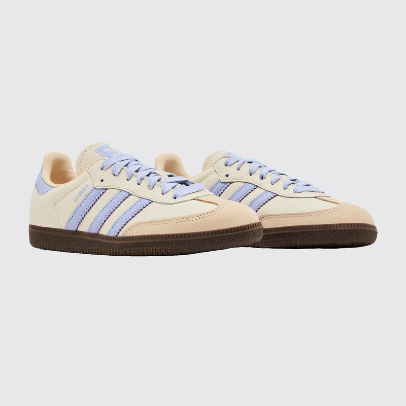 Adidas Samba OG Cream White Violet Tone Damen Sneaker – Dreiviertelansicht des Paares