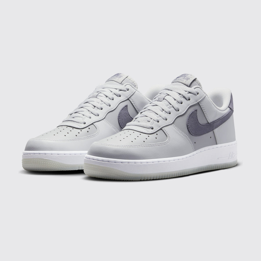 Nike Air Force 1 '07 LV8 Pure Platinum Wolf Grey sneaker – three-quarter view of the pair