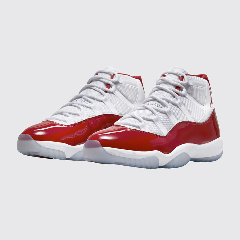 Air Jordan 11 Varsity Red sneaker – three-quarter view of the pair