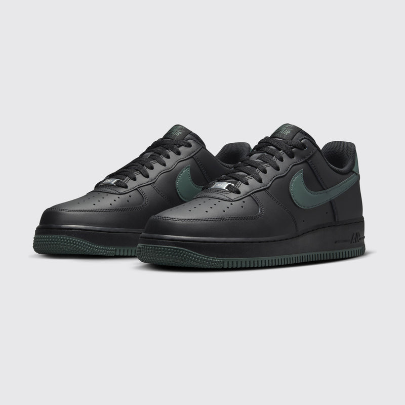 Nike Air Force 1 '07 Black Vintage Green sneaker – three-quarter view of the pair