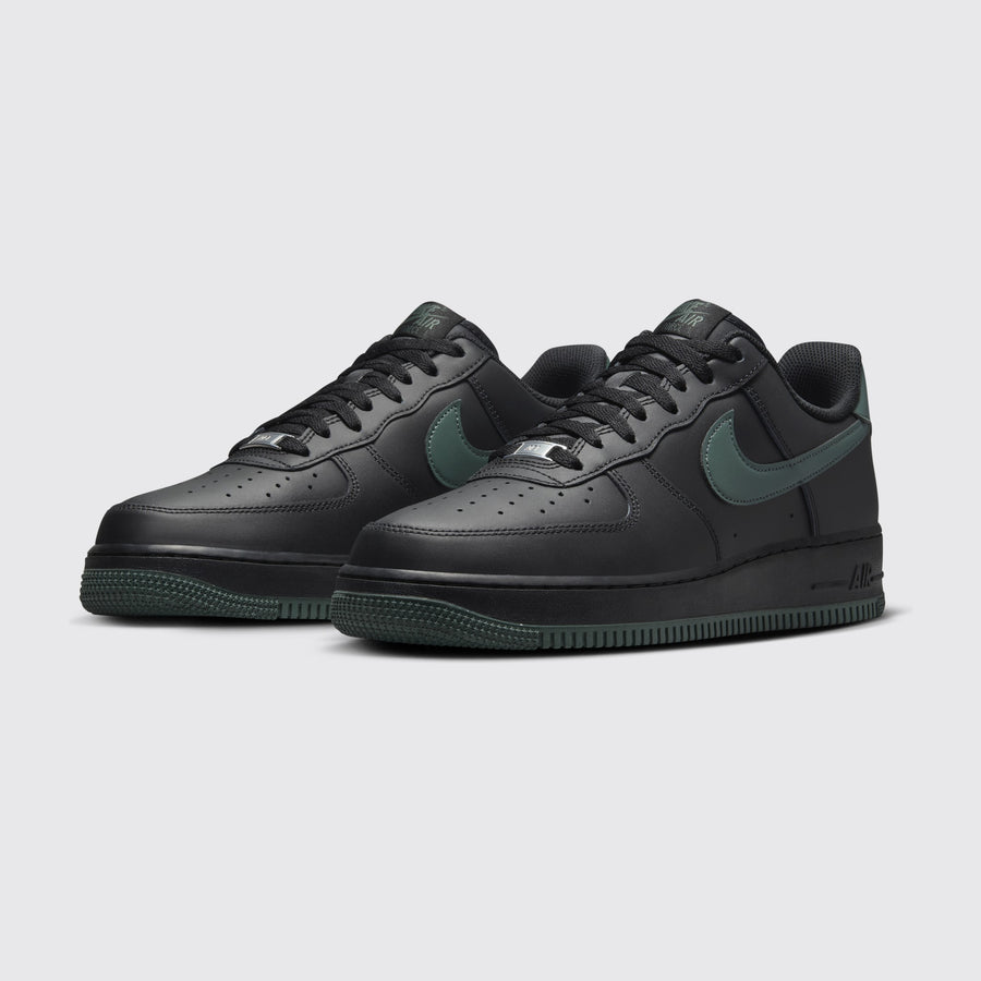 Nike Air Force 1 '07 Black Vintage Green sneaker – three-quarter view of the pair