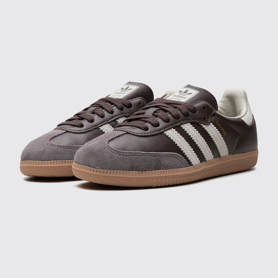 Adidas Samba OG Brown Putty Grey sneaker – three-quarter view of the pair