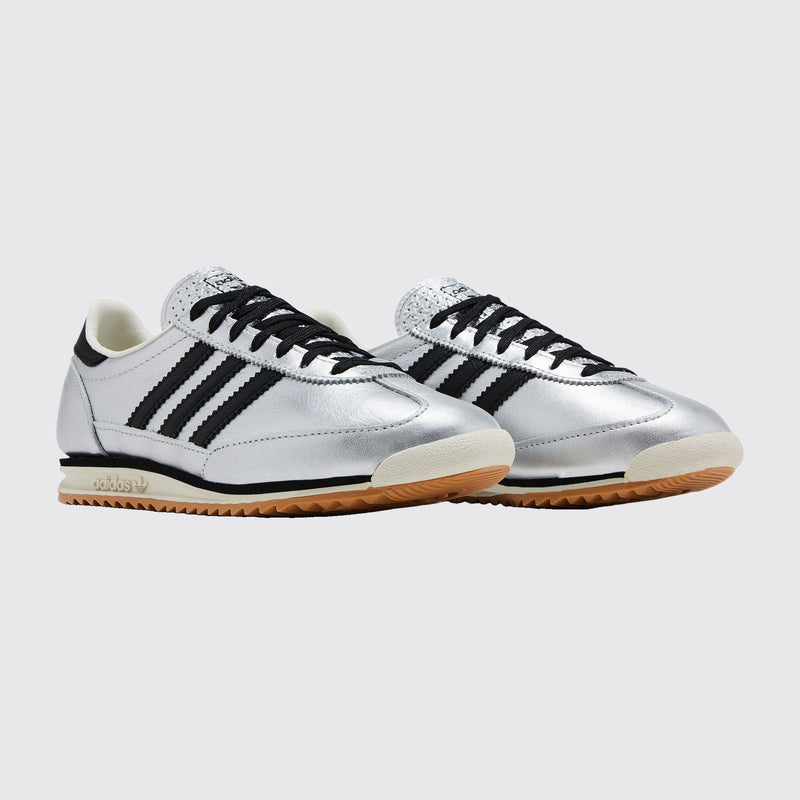Women's Adidas SL 72 OG Silver Metallic Black sneaker – three-quarter view of the pair
