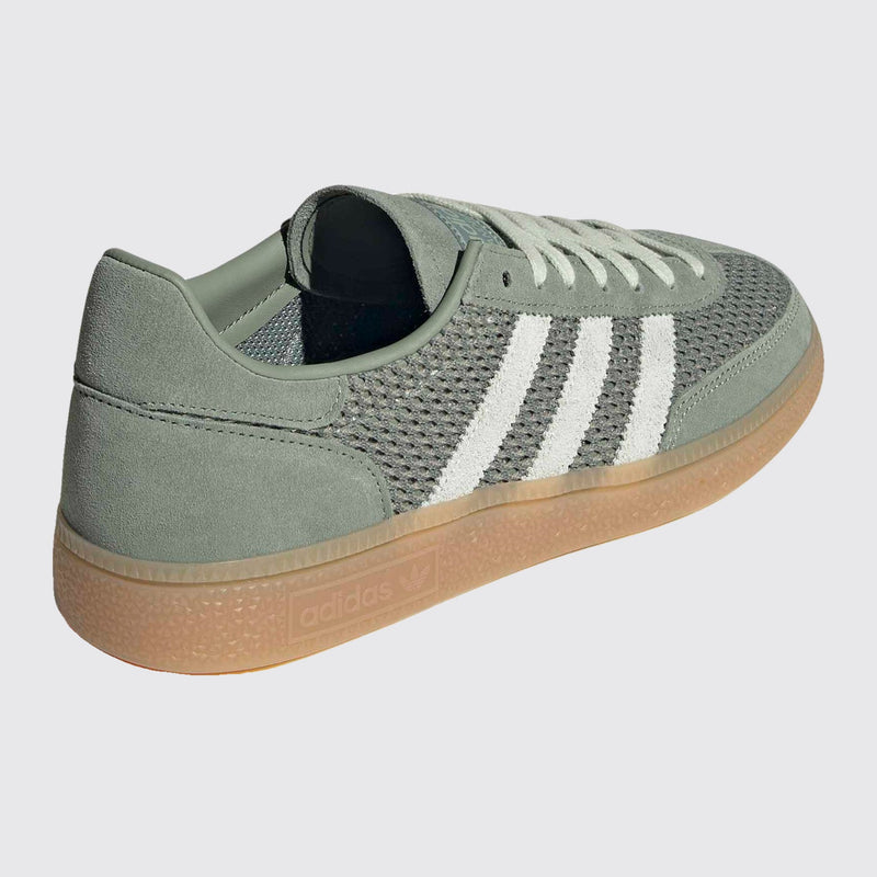 Women's Adidas Handball Spezial Silver Green Linen sneaker – front three-quarter view