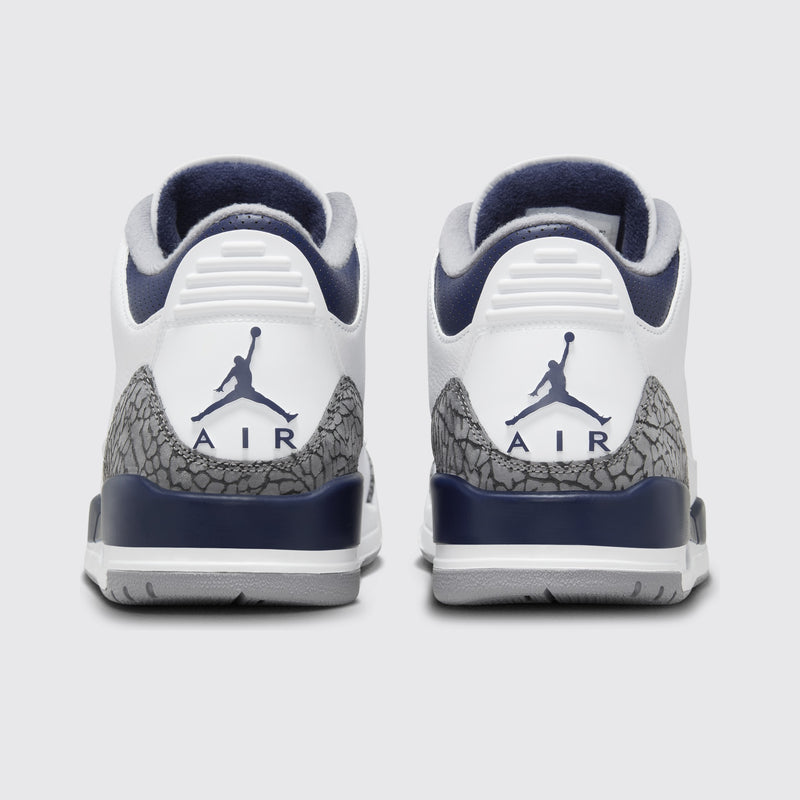 Air Jordan 3 Midnight Navy sneaker – back view of the pair