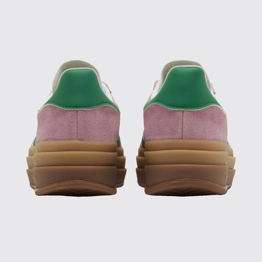 Women's Adidas Gazelle Bold True Pink Green sneaker – back view of the pair