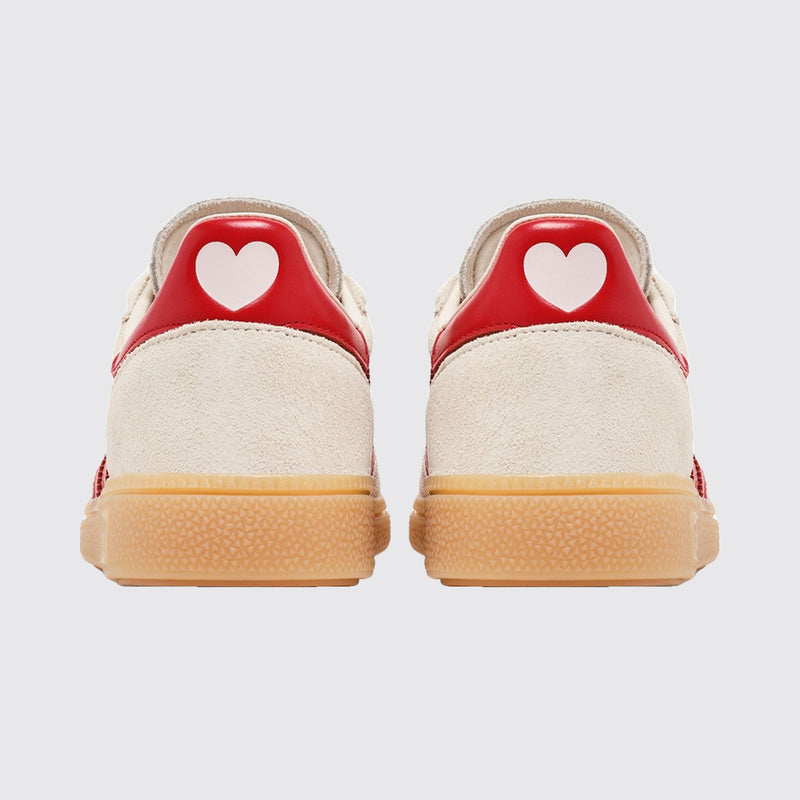 Women's Adidas Handball Spezial Cream White Better Scarlet sneaker – back view of the pair