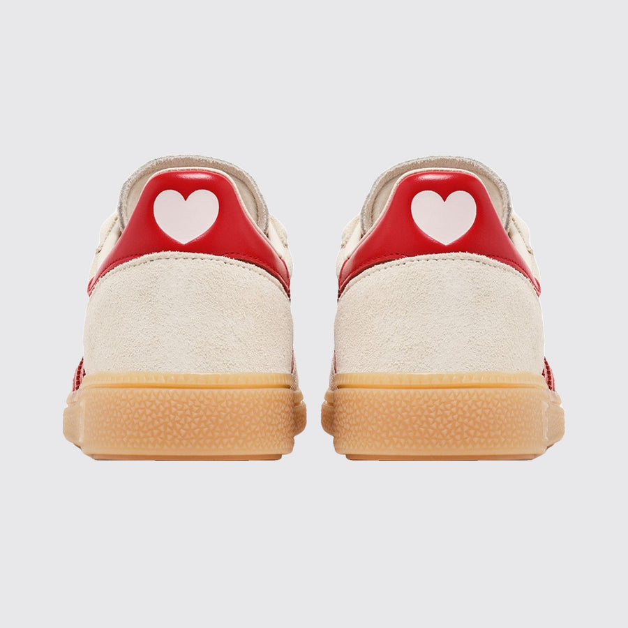 Women's Adidas Handball Spezial Cream White Better Scarlet sneaker – back view of the pair