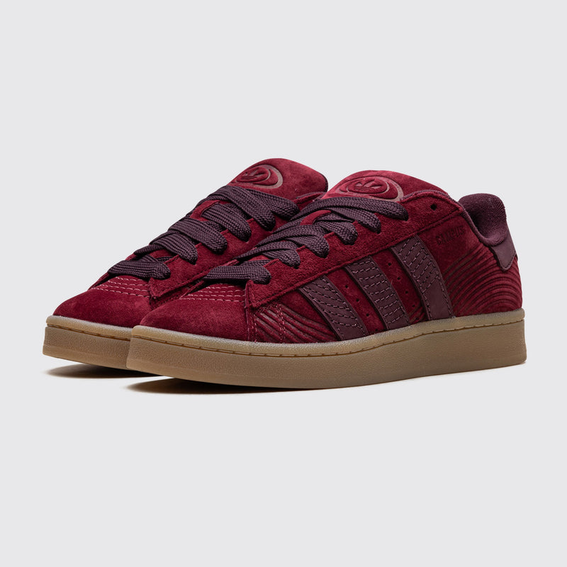 Adidas Campus 00s Japanese Rock Garden Burgundy sneaker – three-quarter view of the pair