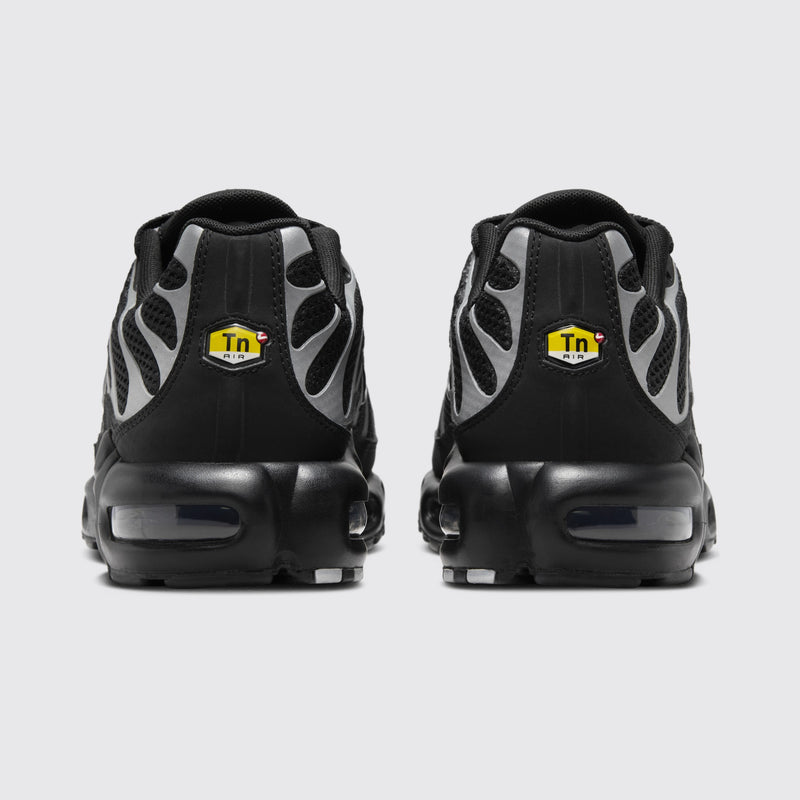 Nike Air Max Plus Premium Black Metallic Silver sneaker – back view of the pair