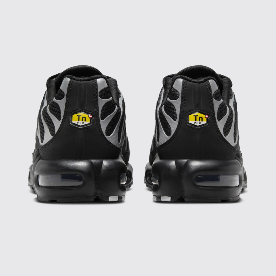 Nike Air Max Plus Premium Black Metallic Silver sneaker – back view of the pair
