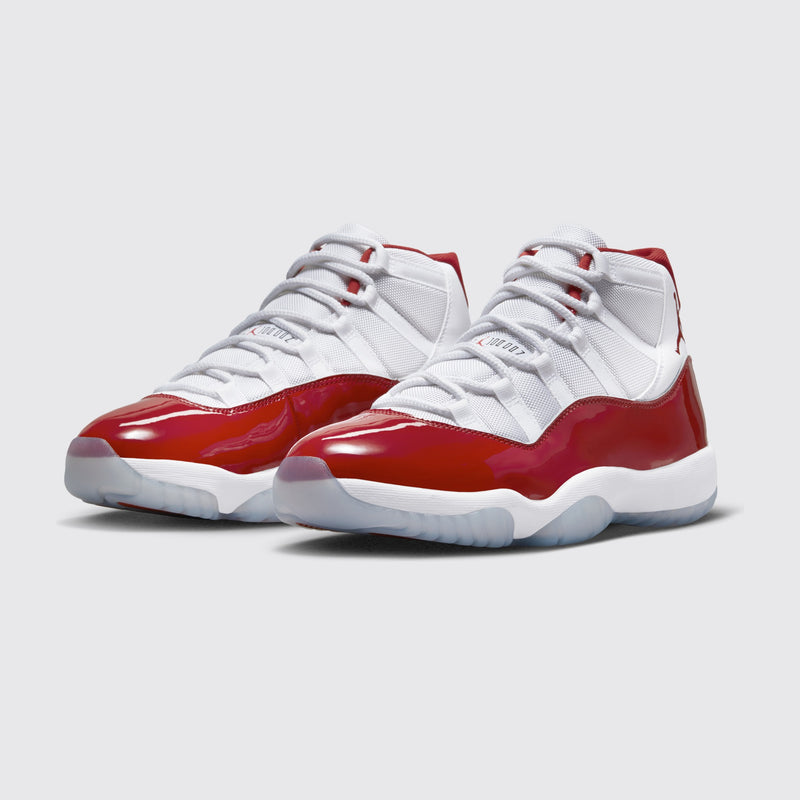 Air Jordan 11 Varsity Red sneaker – three-quarter view of the pair