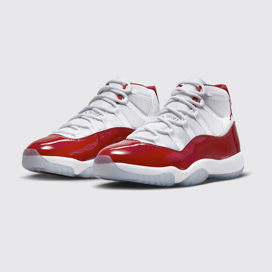Air Jordan 11 Varsity Red sneaker – three-quarter view of the pair