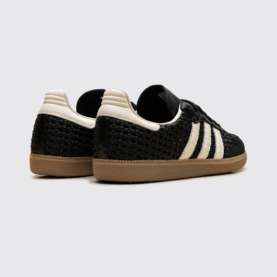 Women's Adidas Samba OG Black Cream Gold sneaker – back view of the pair