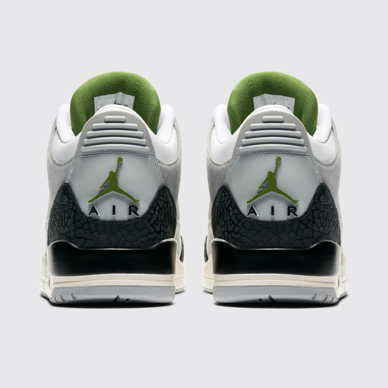 Air Jordan 3 Chlorophyll sneaker – back view of the pair