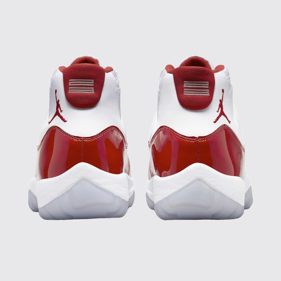 Air Jordan 11 Varsity Red sneaker – back view of the pair