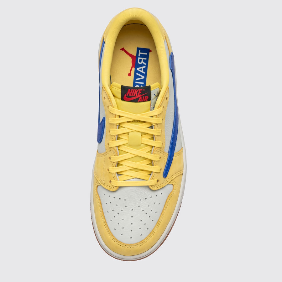Travis Scott x Air Jordan 1 Low OG Canary sneaker – top view