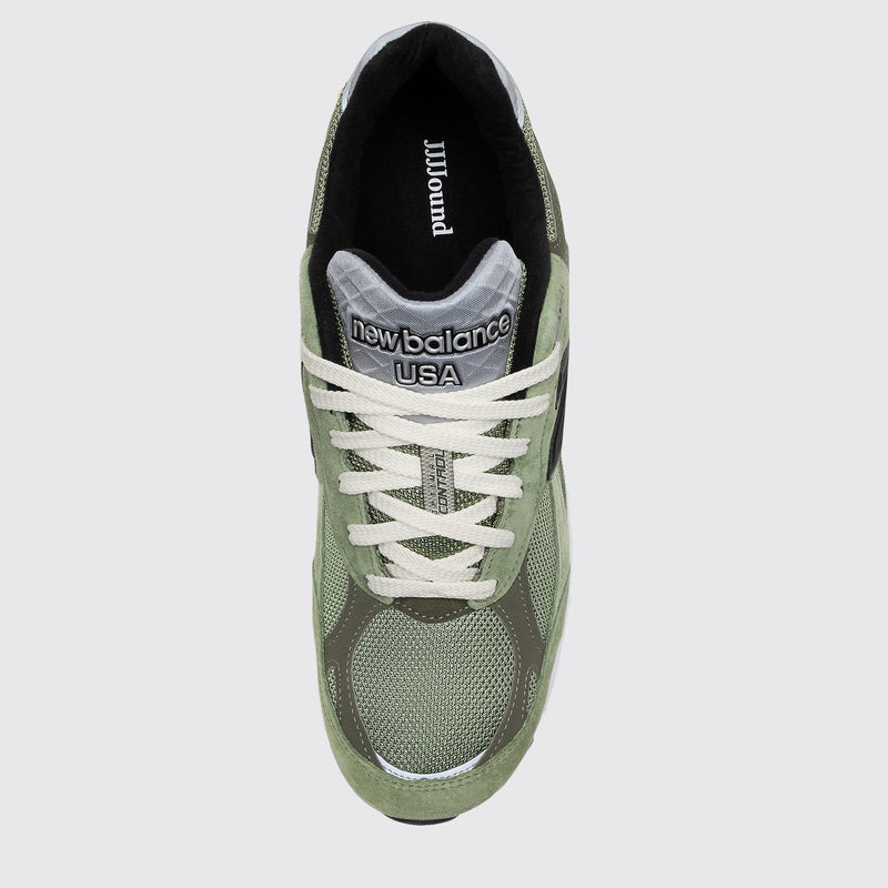 JJJJound New Balance 990v3 Made in USA Olive zapatilla – vista superior
