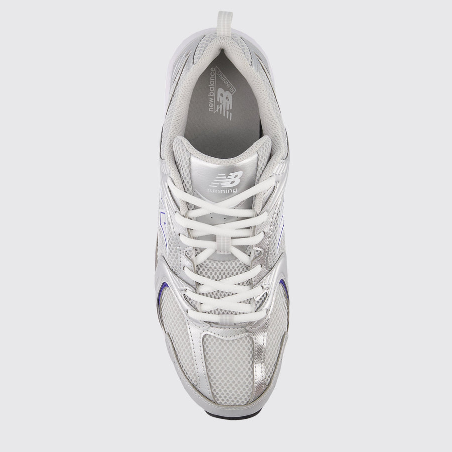 New Balance 530 Light Grey Silver Blue sneaker – top view